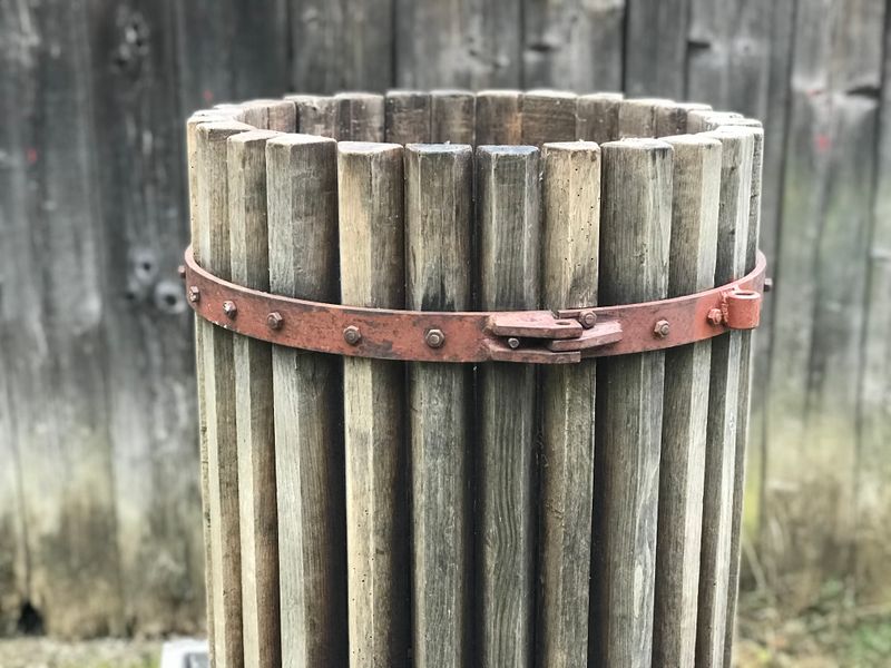 Image showing a traditional oak barrel used to press apple juice.